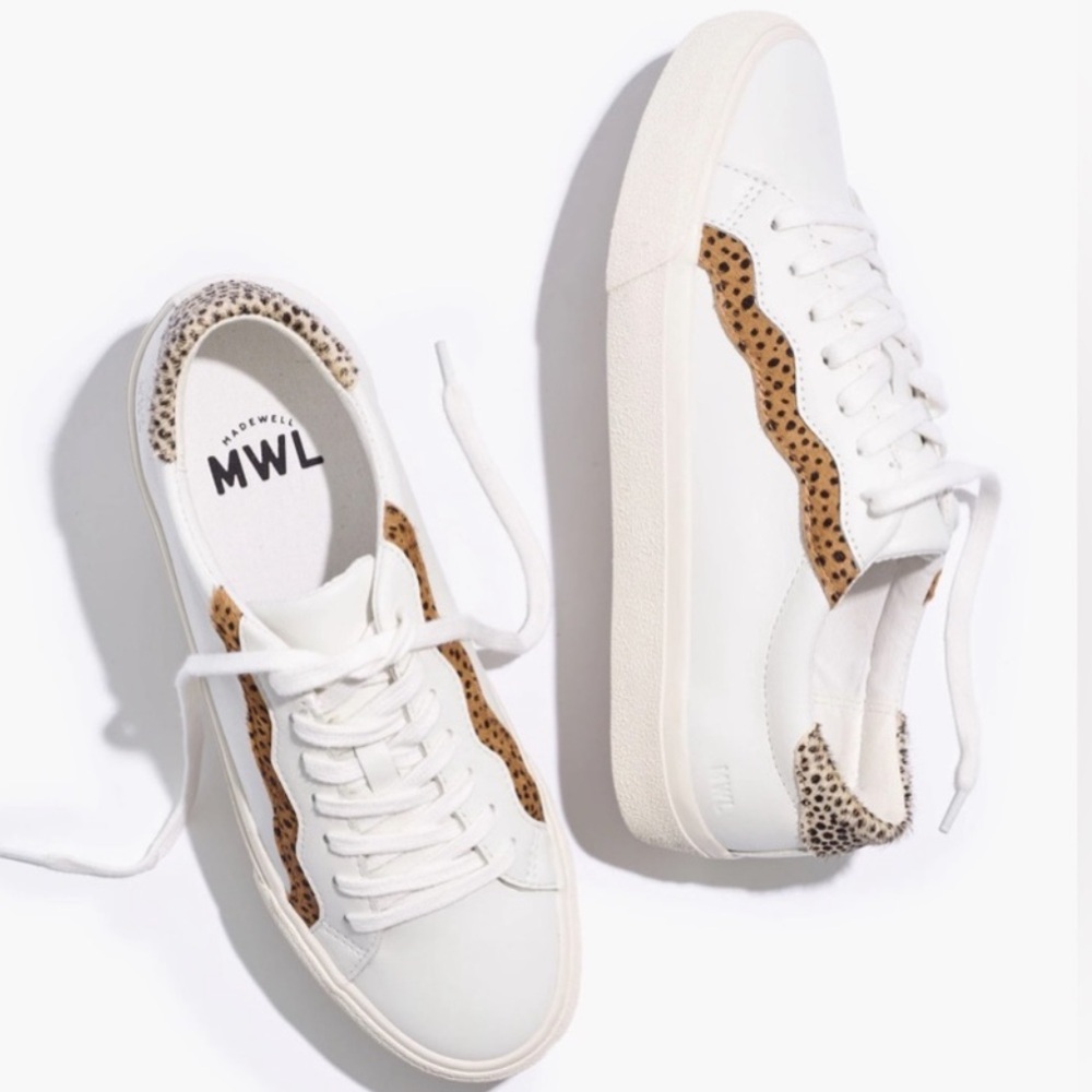 Madewell White and Tan Sneakers with Leopard Detail